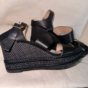 Dione Made in Spain Black Leather Espadrille Wedge Sandals EU39 Stylish & Rare